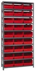 Quantum Storage - 27 Bin Store-More Shelf Bin System - 36 Inch Overall Width x 12 Inch Overall Depth x 75 Inch Overall Height, Red Polypropylene Bins - Americas Industrial Supply