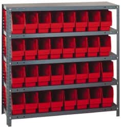 Quantum Storage - 32 Bin Store-More Shelf Bin System - 36 Inch Overall Width x 12 Inch Overall Depth x 39 Inch Overall Height, Red Polypropylene Bins - Americas Industrial Supply