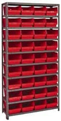 Quantum Storage - 36 Bin Store-More Shelf Bin System - 36 Inch Overall Width x 12 Inch Overall Depth x 75 Inch Overall Height, Red Polypropylene Bins - Americas Industrial Supply