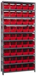 Quantum Storage - 45 Bin Store-More Shelf Bin System - 36 Inch Overall Width x 12 Inch Overall Depth x 75 Inch Overall Height, Red Polypropylene Bins - Americas Industrial Supply