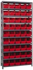 Quantum Storage - 45 Bin Store-More Shelf Bin System - 36 Inch Overall Width x 12 Inch Overall Depth x 75 Inch Overall Height, Red Polypropylene Bins - Americas Industrial Supply