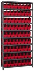 Quantum Storage - 72 Bin Store-More Shelf Bin System - 36 Inch Overall Width x 12 Inch Overall Depth x 75 Inch Overall Height, Red Polypropylene Bins - Americas Industrial Supply
