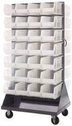 Quantum Storage - 56 Bin Mobile Louvered Rack with Ultra Bins - 36 Inch Overall Width x 25 Inch Overall Depth x 72 Inch Overall Height, Clear Tri-Clear Polypropylene Bins - Americas Industrial Supply