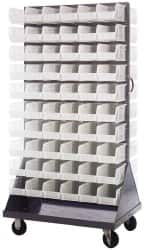 Quantum Storage - 120 Bin Mobile Louvered Rack with Ultra Bins - 36 Inch Overall Width x 25 Inch Overall Depth x 72 Inch Overall Height, Clear Tri-Clear Polypropylene Bins - Americas Industrial Supply