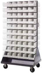 Quantum Storage - 120 Bin Mobile Louvered Rack with Ultra Bins - 36 Inch Overall Width x 25 Inch Overall Depth x 72 Inch Overall Height, Clear Tri-Clear Polypropylene Bins - Americas Industrial Supply