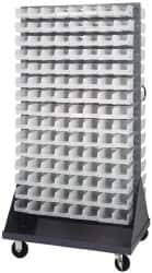 Quantum Storage - 240 Bin Mobile Louvered Rack with Ultra Bins - 36 Inch Overall Width x 25 Inch Overall Depth x 72 Inch Overall Height, Clear Tri-Clear Polypropylene Bins - Americas Industrial Supply
