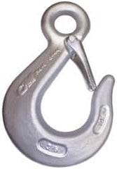 CM - Chain Grade 100, 15,000 Lbs. Load Limit Eye Sling Hook with Latch - 3-1/2 Inch Hook Throat, 6.88 Inch Reach, 1 Inch Eye Inside Diameter, 1/2 Inch Chain Diameter, 9.38 Inch Overall Length, 3/4 Inch Eye Thickness - Americas Industrial Supply