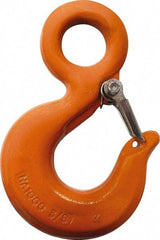 CM - Chain Grade 100, 8,800 Lbs. Load Limit Eye Rigging Hook with Latch - 1.19 Inch Hook Throat, 4.67 Inch Reach, 1-1/4 Inch Eye Inside Diameter, 3/8 Inch Chain Diameter, 6.55 Inch Overall Length, 0.63 Inch Eye Thickness - Americas Industrial Supply