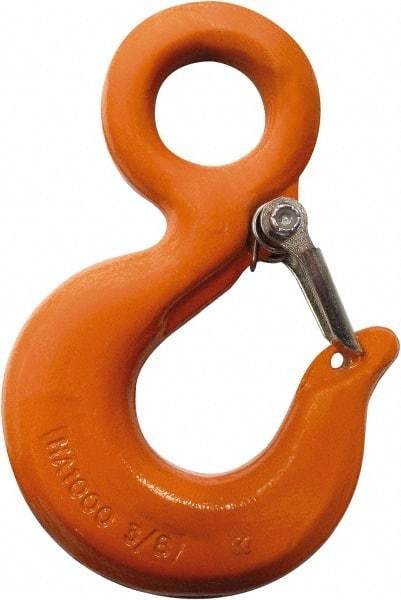 CM - Chain Grade 100, 4,300 Lbs. Load Limit Eye Rigging Hook with Latch - 0.97 Inch Hook Throat, 3.66 Inch Reach, 0.88 Inch Eye Inside Diameter, 9/32 Inch Chain Diameter, 5.04 Inch Overall Length, 0.44 Inch Eye Thickness - Americas Industrial Supply
