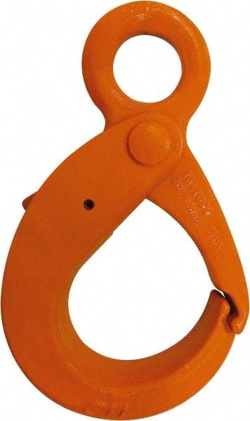 CM - Chain Grade 100, 22,600 Lbs. Load Limit Eye Latchlok Hook - 3.2 Inch Hook Throat, 10.36 Inch Reach, 2 Inch Eye Inside Diameter, 5/8 Inch Chain Diameter, 12.33 Inch Overall Length, 1.03 Inch Eye Thickness - Americas Industrial Supply