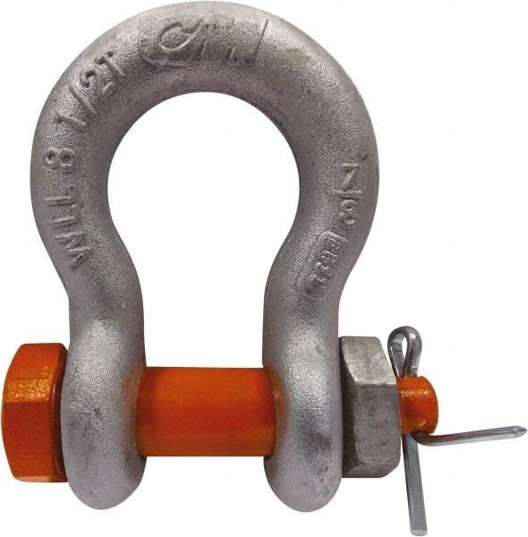 CM - 3/4" Nominal Chain Size, 7 Ton Alloy Steel Bolt Anchor Shackle - 31/32" Diam, 7/8" Pin Diam, 1-1/4" Wide Inside Jaw, 1-3/4" Inside Width - Americas Industrial Supply