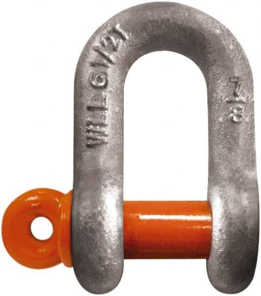 CM - 5/8" Nominal Chain Size, 3.25 Ton Carbon Steel Screw Chain Shackle - 27/32" Diam, 3/4" Pin Diam, 1-1/16" Wide Inside Jaw, 1-1/16" Inside Width - Americas Industrial Supply
