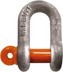CM - 5/8" Nominal Chain Size, 3.25 Ton Carbon Steel Screw Chain Shackle - 27/32" Diam, 3/4" Pin Diam, 1-1/16" Wide Inside Jaw, 1-1/16" Inside Width - Americas Industrial Supply