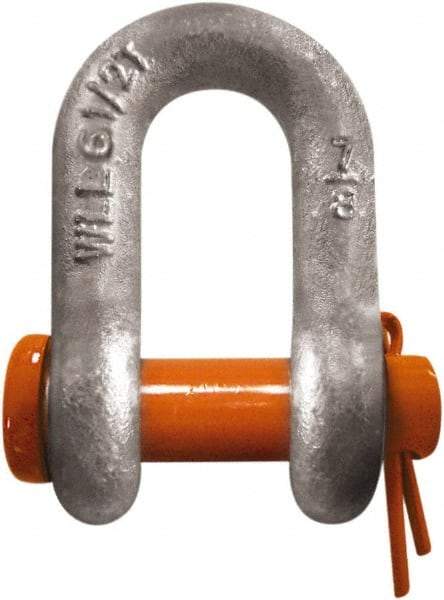 CM - 3/8" Nominal Chain Size, 1 Ton Carbon Steel Round Chain Shackle - 17/32" Diam, 7/16" Pin Diam, 21/32" Wide Inside Jaw, 21/32" Inside Width - Americas Industrial Supply
