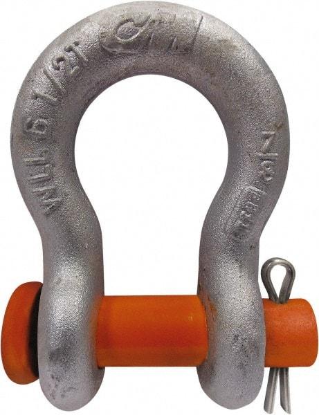 CM - 3/8" Nominal Chain Size, 1 Ton Carbon Steel Round Anchor Shackle - 17/32" Diam, 7/16" Pin Diam, 21/32" Wide Inside Jaw, 15/16" Inside Width - Americas Industrial Supply