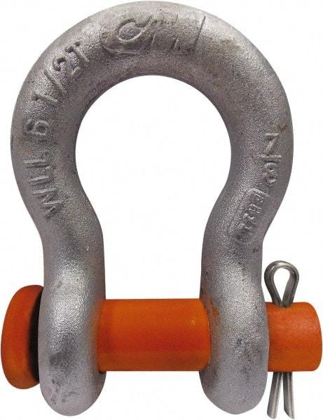 CM - 1/4" Nominal Chain Size, 0.5 Ton Carbon Steel Round Anchor Shackle - 13/32" Diam, 9/32" Pin Diam, 15/32" Wide Inside Jaw, 3/4" Inside Width - Americas Industrial Supply