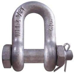 CM - 3/8" Nominal Chain Size, 1 Ton Carbon Steel Bolt Chain Shackle - 17/32" Diam, 7/16" Pin Diam, 21/32" Wide Inside Jaw, 21/32" Inside Width - Americas Industrial Supply