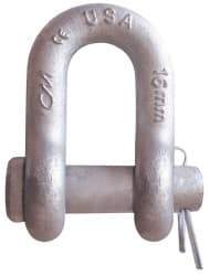 CM - 1/4" Nominal Chain Size, 0.75 Ton Carbon Steel Round Chain Shackle - 13/32" Diam, 9/32" Pin Diam, 15/32" Wide Inside Jaw, 15/32" Inside Width - Americas Industrial Supply