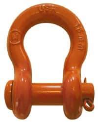 CM - 1/4" Nominal Chain Size, 0.75 Ton Carbon Steel Round Anchor Shackle - 13/32" Diam, 9/32" Pin Diam, 15/32" Wide Inside Jaw, 3/4" Inside Width - Americas Industrial Supply