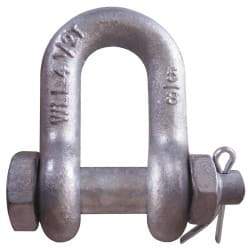 CM - 3/8" Nominal Chain Size, 1.5 Ton Carbon Steel Bolt Chain Shackle - 17/32" Diam, 7/16" Pin Diam, 21/32" Wide Inside Jaw, 21/32" Inside Width - Americas Industrial Supply