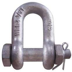 CM - 5/16" Nominal Chain Size, 1 Ton Carbon Steel Bolt Chain Shackle - 15/32" Diam, 3/8" Pin Diam, 17/32" Wide Inside Jaw, 17/32" Inside Width - Americas Industrial Supply