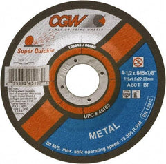 Camel Grinding Wheels - 60 Grit, 4-1/2" Wheel Diam, Type 27 Depressed Center Wheel - Medium Grade, Aluminum Oxide, Resinoid Bond, T Hardness, 13,300 Max RPM - Americas Industrial Supply