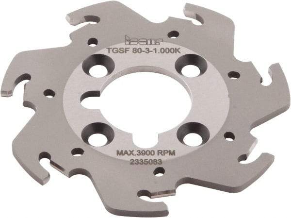 Iscar - Arbor Hole Connection, 0.118" Cutting Width, 0.63" Depth of Cut, 0.098" Cutter Diam, 1" Hole Diam, 7 Tooth Indexable Slotting Cutter - TGSF Toolholder, TAG N3 Insert - Americas Industrial Supply