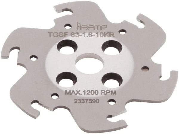 Iscar - Arbor Hole Connection, 1/16" Cutting Width, 0.591" Depth of Cut, 63mm Cutter Diam, 0.3937" Hole Diam, 6 Tooth Indexable Slotting Cutter - TGSF Toolholder, TAG N-A, TAG N-C/W/M, TAG N-J/JS/JT, TAG N-LF, TAG N-MF, TAG N-UT Insert - Americas Industrial Supply