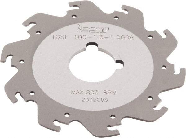 Iscar - Arbor Hole Connection, 1/16" Cutting Width, 1.181" Depth of Cut, 3-15/16" Cutter Diam, 1" Hole Diam, 10 Tooth Indexable Slotting Cutter - TGSF Toolholder, TAG N-A, TAG N-C/W/M, TAG N-J/JS/JT, TAG N-LF, TAG N-MF, TAG N-UT Insert - Americas Industrial Supply