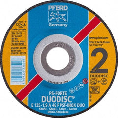 PFERD - 46 Grit, 5" Wheel Diam, 1/8" Wheel Thickness, 7/8" Arbor Hole, Type 27 Depressed Center Wheel - Aluminum Oxide - Americas Industrial Supply