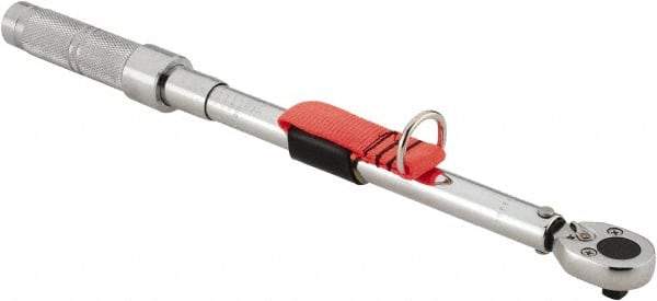 Proto - 3/8" Drive Micrometer Ratchet Head Tethered Torque Wrench - 20 Ft/Lb to 100 Ft/Lb Torque, 17" OAL, 1/2 Ft/Lb Graduation, Pear Head - Americas Industrial Supply