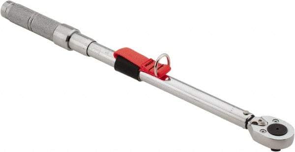 Proto - 1/2" Drive Micrometer Ratchet Head Tethered Torque Wrench - 40 N/m to 200 N/m Torque, 21-1/2" OAL, 1 N/m Graduation, Pear Head - Americas Industrial Supply