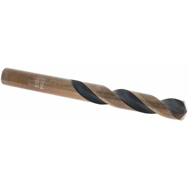 Mechanics Drill Bit: 27/64″ Dia, 135 ™, High Speed Steel, Weldon Shank, Split Point Oxide Finish, 4-7/16″ OAL, RH Cut