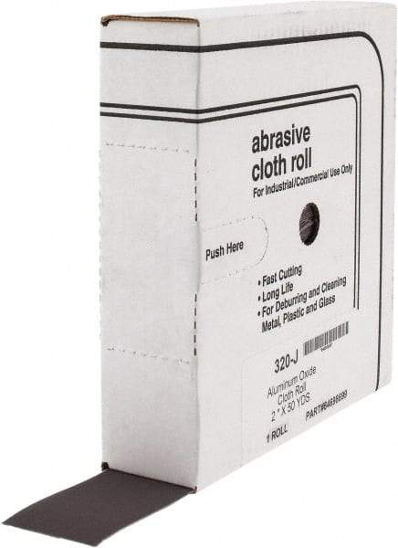 Tru-Maxx - 2" x 50 Yd 320 Grit Aluminum Oxide Cloth Roll - Extra Fine Grade, J Weighted Backing - Americas Industrial Supply