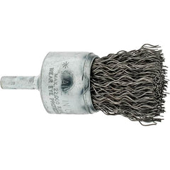 Weiler - 1" Brush Diam, Crimped, End Brush - 1/4" Diam Shank, 20,000 Max RPM - Americas Industrial Supply