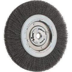 Weiler - 10" OD, 3/4" Arbor Hole, Crimped Steel Wheel Brush - 1-1/8" Face Width, 1-7/8" Trim Length, 0.014" Filament Diam, 3,600 RPM - Americas Industrial Supply