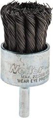 Weiler - 1-1/8" Brush Diam, Knotted, End Brush - 1/4" Diam Shank, 22,000 Max RPM - Americas Industrial Supply