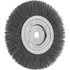 Weiler - 7" OD, 5/8" Arbor Hole, Crimped Steel Wheel Brush - 1" Face Width, 2" Trim Length, 0.014" Filament Diam, 6,000 RPM - Americas Industrial Supply