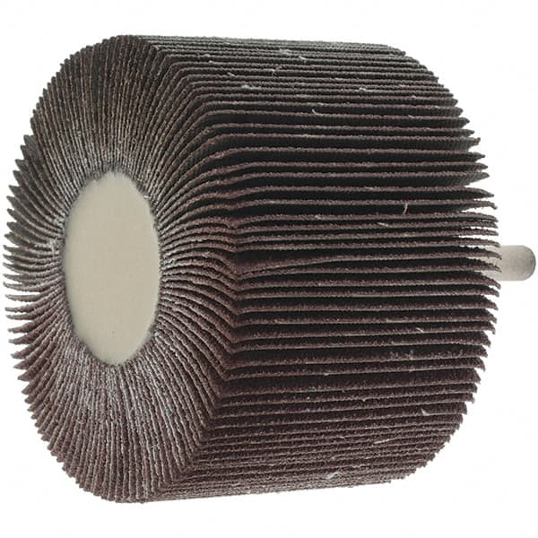 Value Collection - 3" Diam x 2" Face Width, Medium Aluminum Oxide Coated Mounted Flap Wheel - 1/4" Shank Mount, 60 Grit, 20,000 Max RPM - Americas Industrial Supply