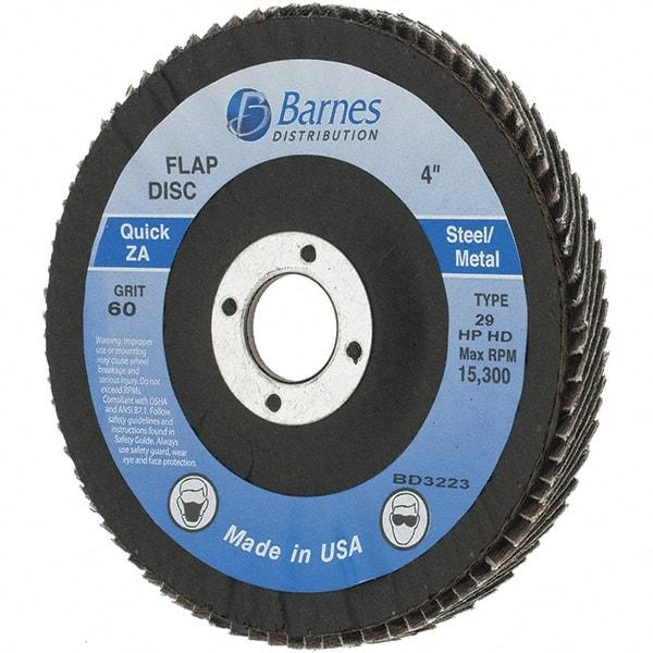 Value Collection - 80 Grit, 4" Disc Diam, 5/8" Center Hole, Type 29 Zirconia Alumina Flap Disc - Arbor Attaching System, Coated - Americas Industrial Supply