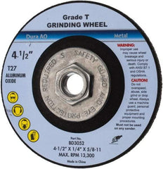 Value Collection - 24 Grit, 4-1/2" Wheel Diam, 1/4" Wheel Thickness, Type 27 Depressed Center Wheel - Aluminum Oxide, U Hardness, 13,300 Max RPM - Americas Industrial Supply