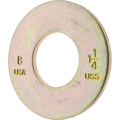 1.25″ Screw USS Flat Washer: Carbon Steel, Zinc-Plated Yellow Chromate 1-3/8″ ID, 3″ OD, 3/16″ Thick