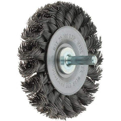 Weiler - 3" OD, 1/4" Shank Diam, Knotted Steel Wheel Brush - 3/8" Face Width, 5/8" Trim Length, 0.014" Filament Diam, 25,000 RPM - Americas Industrial Supply