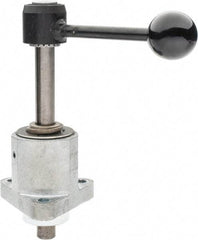 De-Sta-Co - 9,000 N Capacity, M8 Plunger, 16mm Plunger Diam, Flange Mt, One Hand, Hand Lever Actuation, Variable Stroke Straight Line Action Clamp - 60mm Max Rapid Stroke, 4mm Max Clamping Stroke, 9mm Mt Hole Diam, 73mm Overall Height, 196mm OAL - Americas Industrial Supply