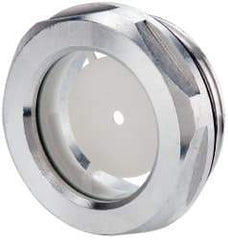 J.W. Winco - G 1-1/4 Thread, 40mm Distance Across Flats, Aluminum Oil Level Sight Glasses - 50mm Flange Diameter, 9mm Head Height, 12mm Length Under Head - Americas Industrial Supply