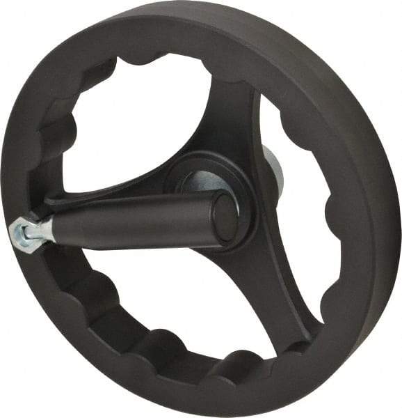 J.W. Winco - 200mm, Handwheel with Retractable Handle - 40mm Hub, Plastic, Plain Finish - Americas Industrial Supply