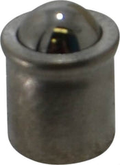 HALDER - 6mm Body Length x 5mm Body Diam, 3 N Init to 6.5 N Final End Force, Stainless Steel Press Fit Ball Plunger - 4mm Ball Diam, 1.4mm Max Ball Reach, 0.1mm Tolerance, 0.9mm Flange Thickness - Americas Industrial Supply