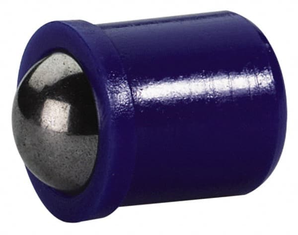 HALDER - 6mm Body Length x 5mm Body Diam, 6 N Init to 9.4 N Final End Force, Thermoplastic Press Fit Ball Plunger - 4mm Ball Diam, 1mm Max Ball Reach, 0.1mm Tolerance, 1mm Flange Thickness - Americas Industrial Supply