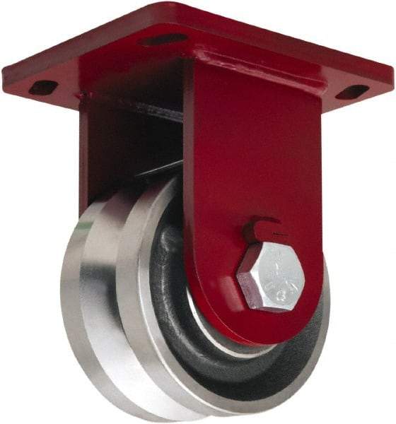 Hamilton - 6" Diam x 3" Wide, Iron Rigid Caster - 4,500 Lb Capacity, Top Plate Mount, 6-1/2" x 7-1/2" Plate, Straight Roller Bearing - Americas Industrial Supply