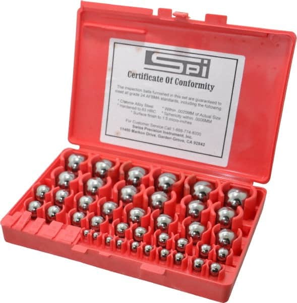 SPI - 1 to 25mm Diameter, Chrome Steel, Gage Ball Set - 0.0001 Inch Tolerance, Grade 24 Accuracy, 25 Pairs - Americas Industrial Supply